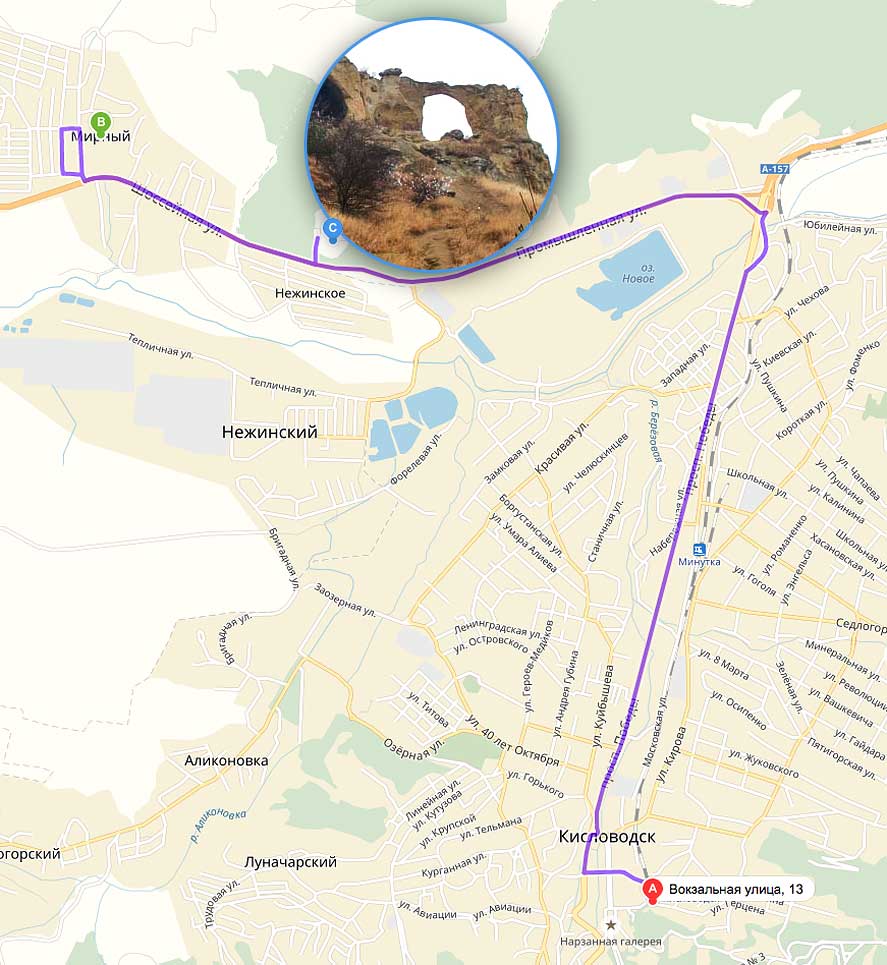 Маршрут на карте до горы Кольцо